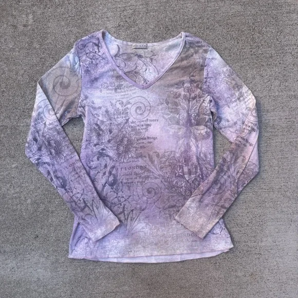 Y2K Vintage Long Sleeve With Gems Streetwear Babydoll Girlhoodcore - Picture 1 of 4